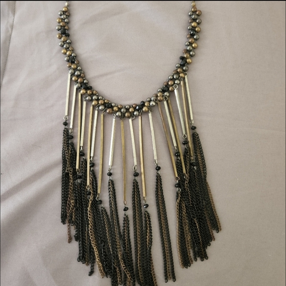 Beaded Tassle Bib Necklace